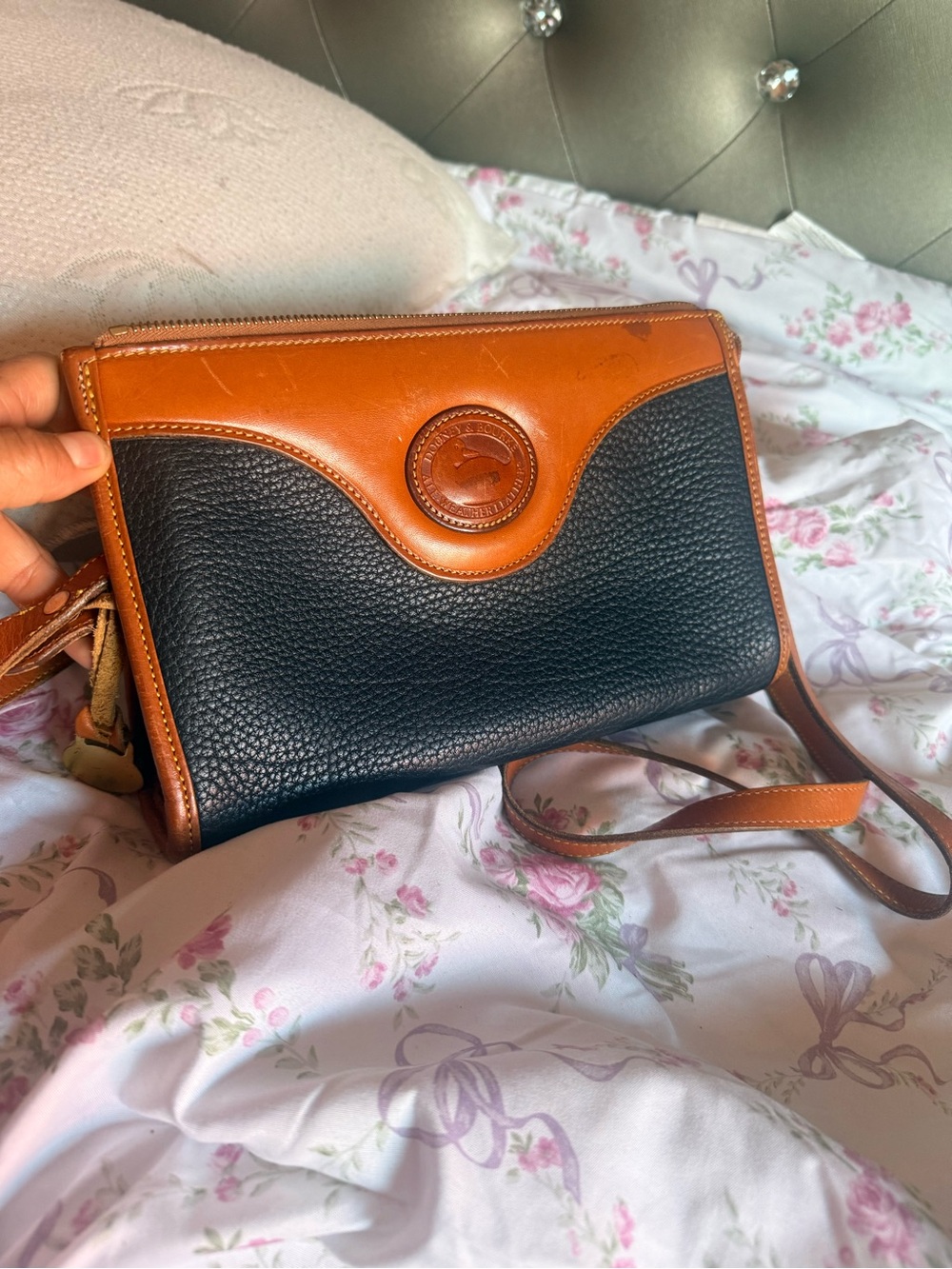 Dooney & Bourke Leather Crossbody Bag in Black and Tan